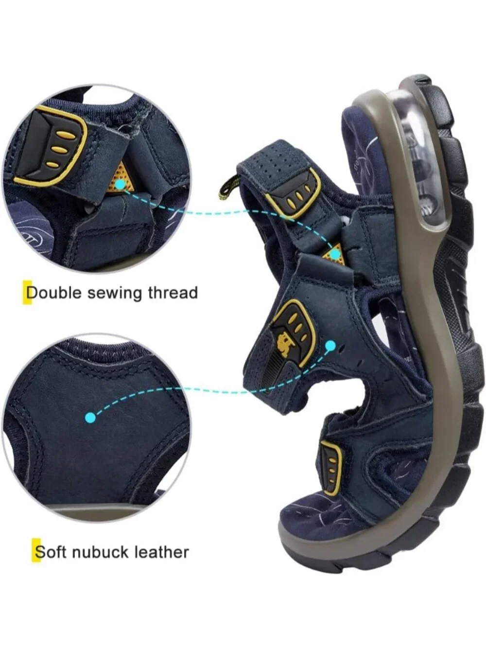 Men's Dark Blue Athletic Outdoor Leather Waterproof Rubber Hiking Sandal Shoes
